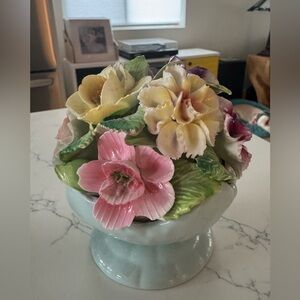 Thorley English Bone China Floral Bouquet in Pink, Yellow & Green